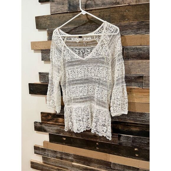 Free People Crochet Lace Boho Peplum Top size L - Picture 3 of 9